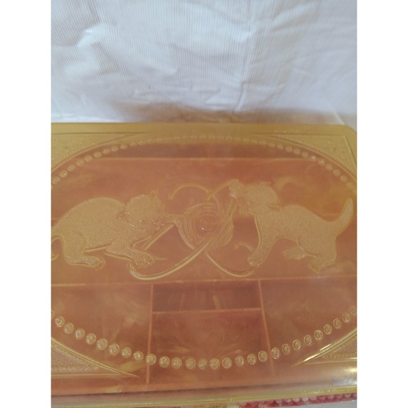 Vintage  MCM Hommer Mfg Co Cat Kitten Trinket Jewelry Box Organizer - Picture 3 of 6